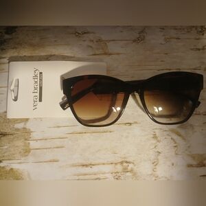 NWT Vera Bradley Brown Blue Silver "Bachelor Button Dot" Floral Sunglasses